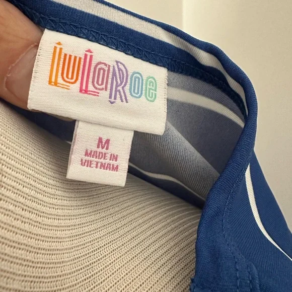 New LuLaRoe Blue and White Striped Sz M Maria Maxi Dress Vintage Slinky Silky - Picture 2 of 4